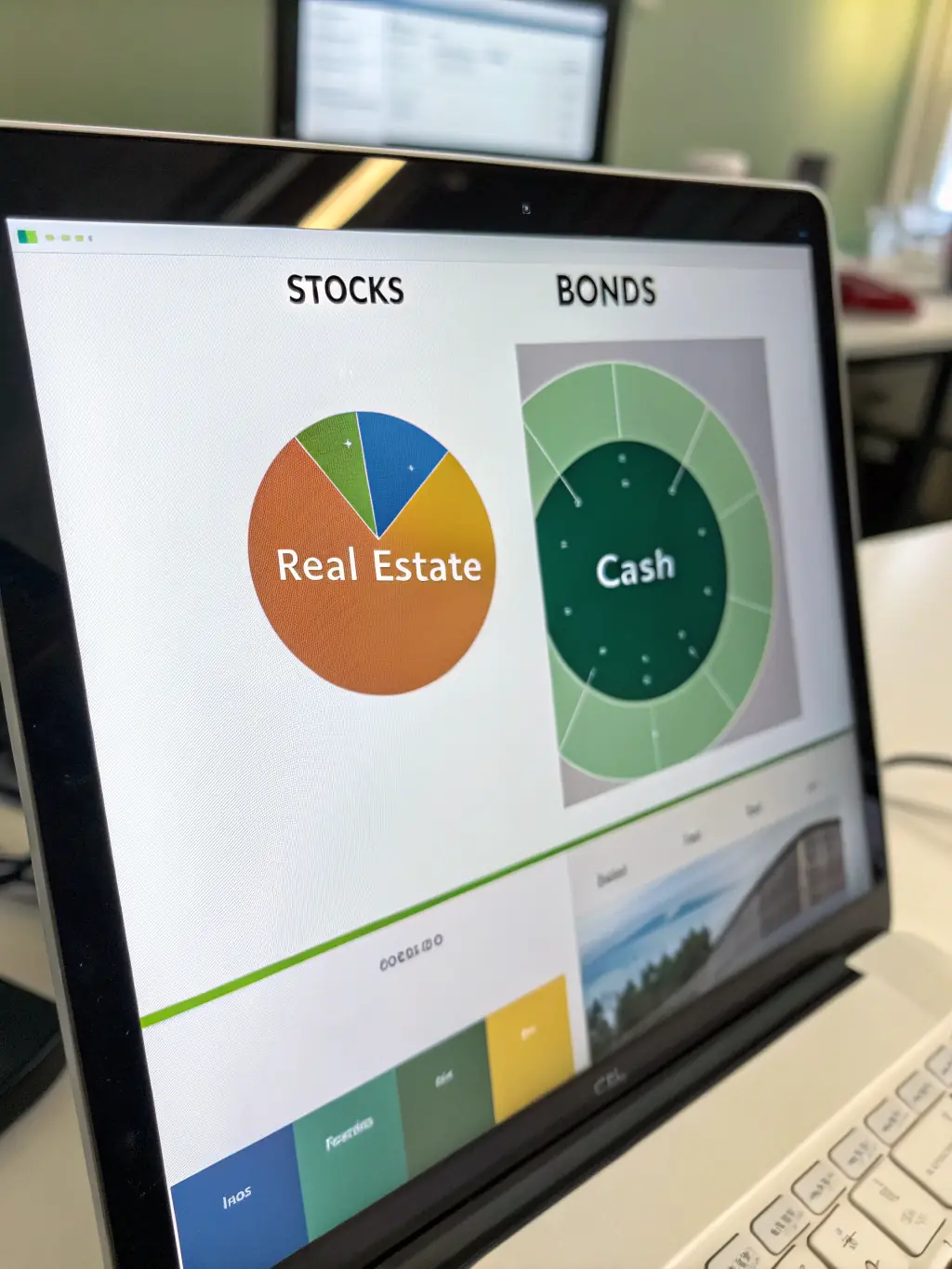 A diverse portfolio displayed as a pie chart, illustrating risk diversification across different asset classes, used to represent the importance of spreading investments.